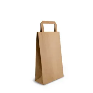 150 X Brown Kraft Flat Handle Paper Bags Size 265mm Length