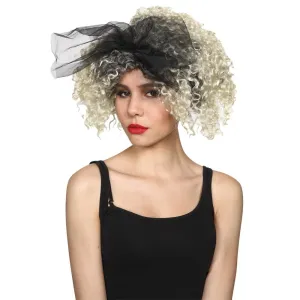 80s Material Girl Blonde Curls Wig Bow Madonna Fancy Dress