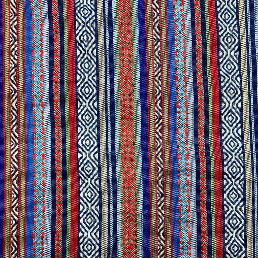 Blue Stripes Tribal Print Recycled Jacquard Fabric