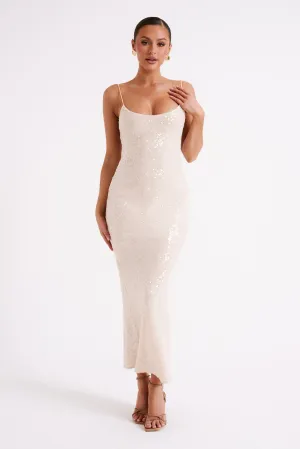 Brianna Sequin Maxi Dress - Cream