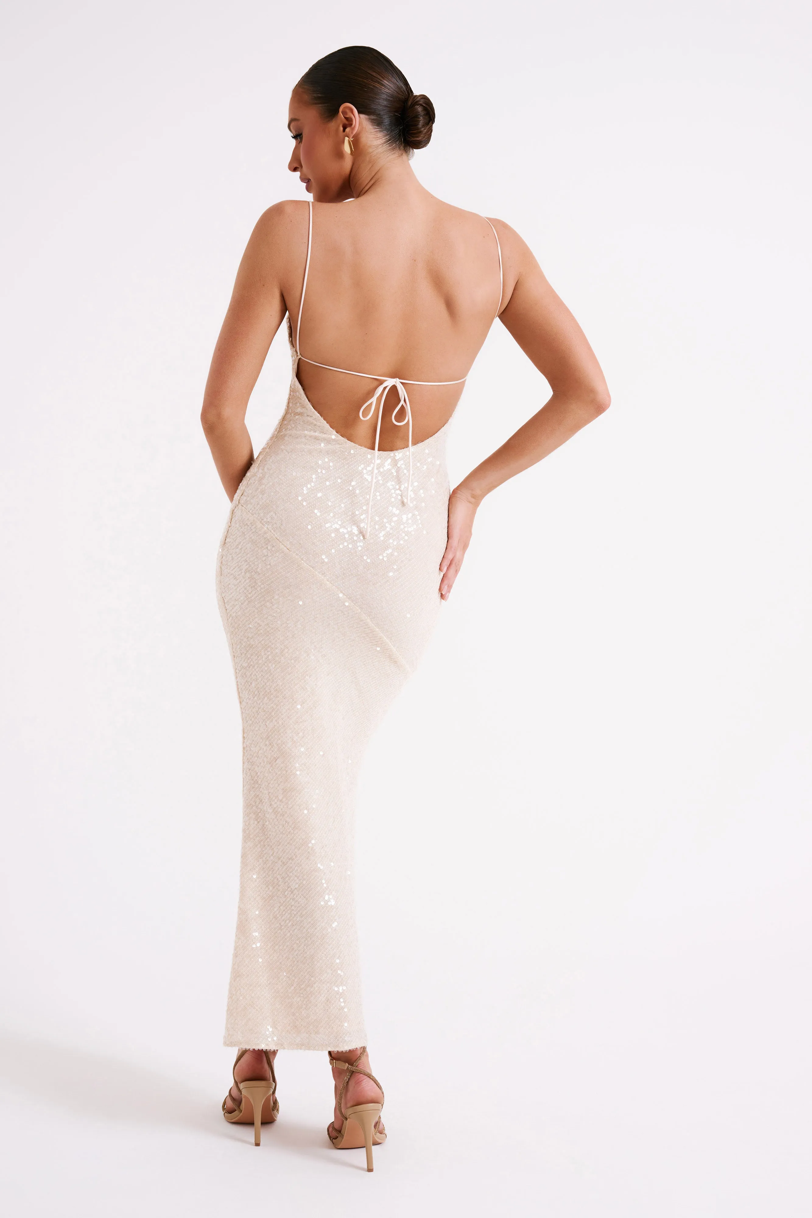 Brianna Sequin Maxi Dress - Cream