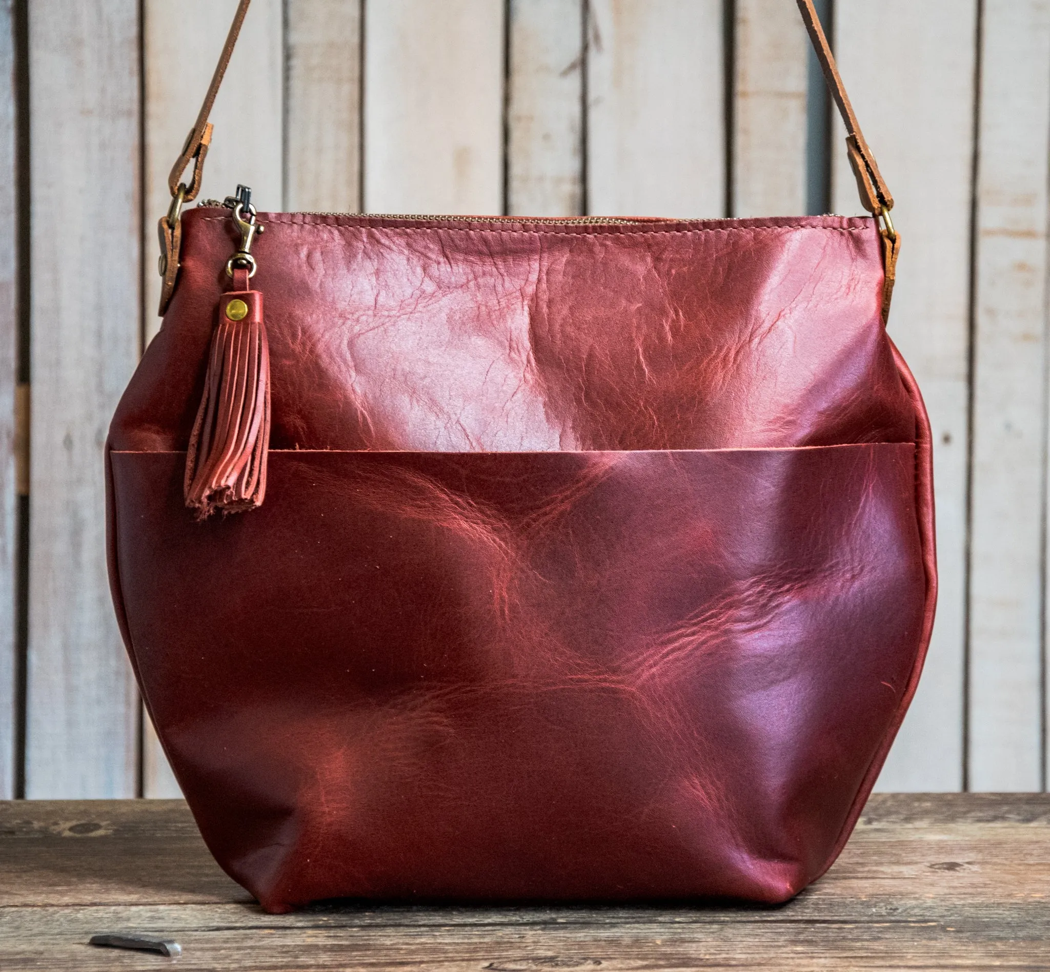 Flagship Original Marie Handmade Leather Tote Bag | Zipper Crossbody or Shoulder with Tassel