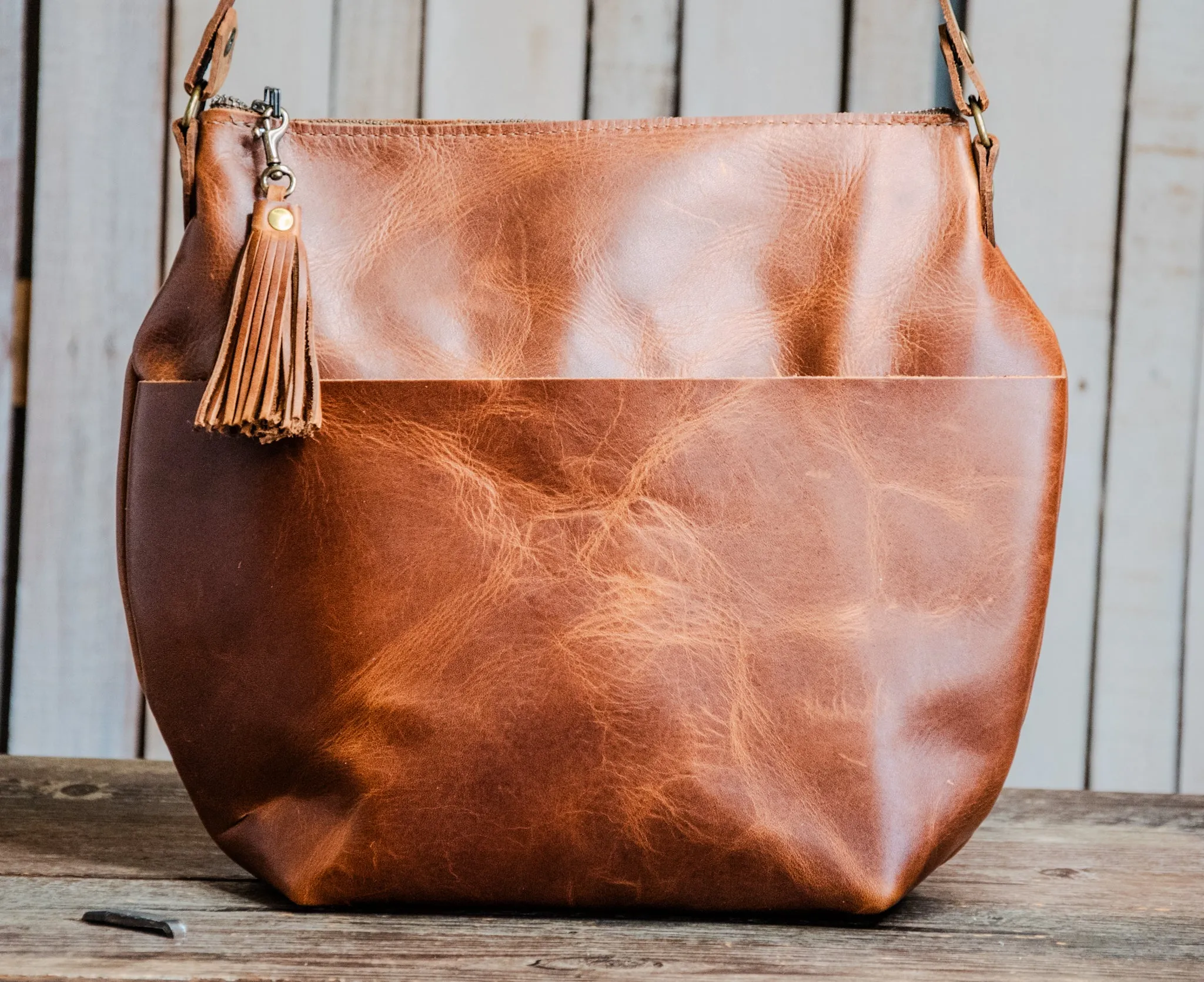 Flagship Original Marie Handmade Leather Tote Bag | Zipper Crossbody or Shoulder with Tassel