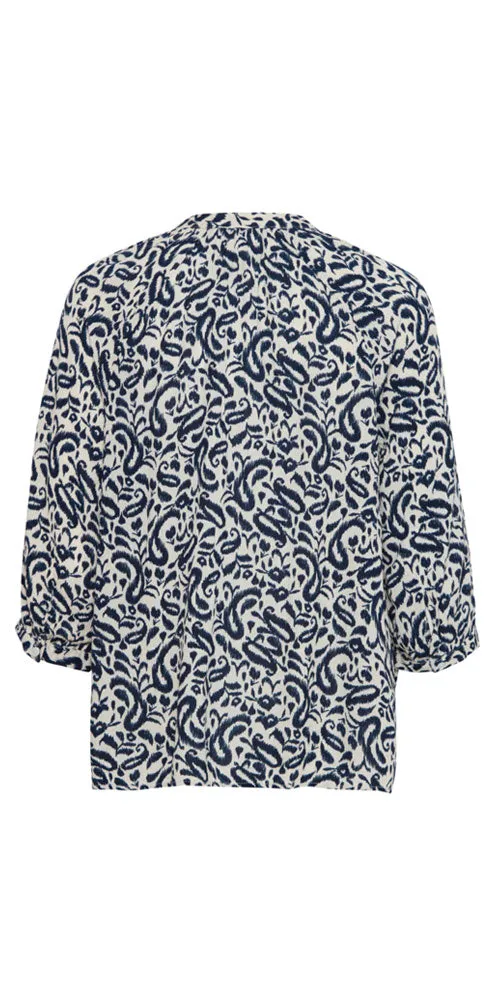 Ichi Crinkled Lightweight Shirt, navy ikat