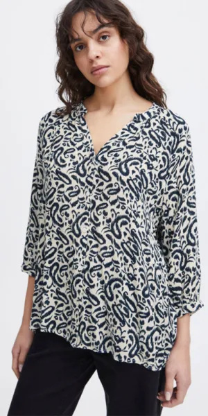 Ichi Crinkled Lightweight Shirt, navy ikat