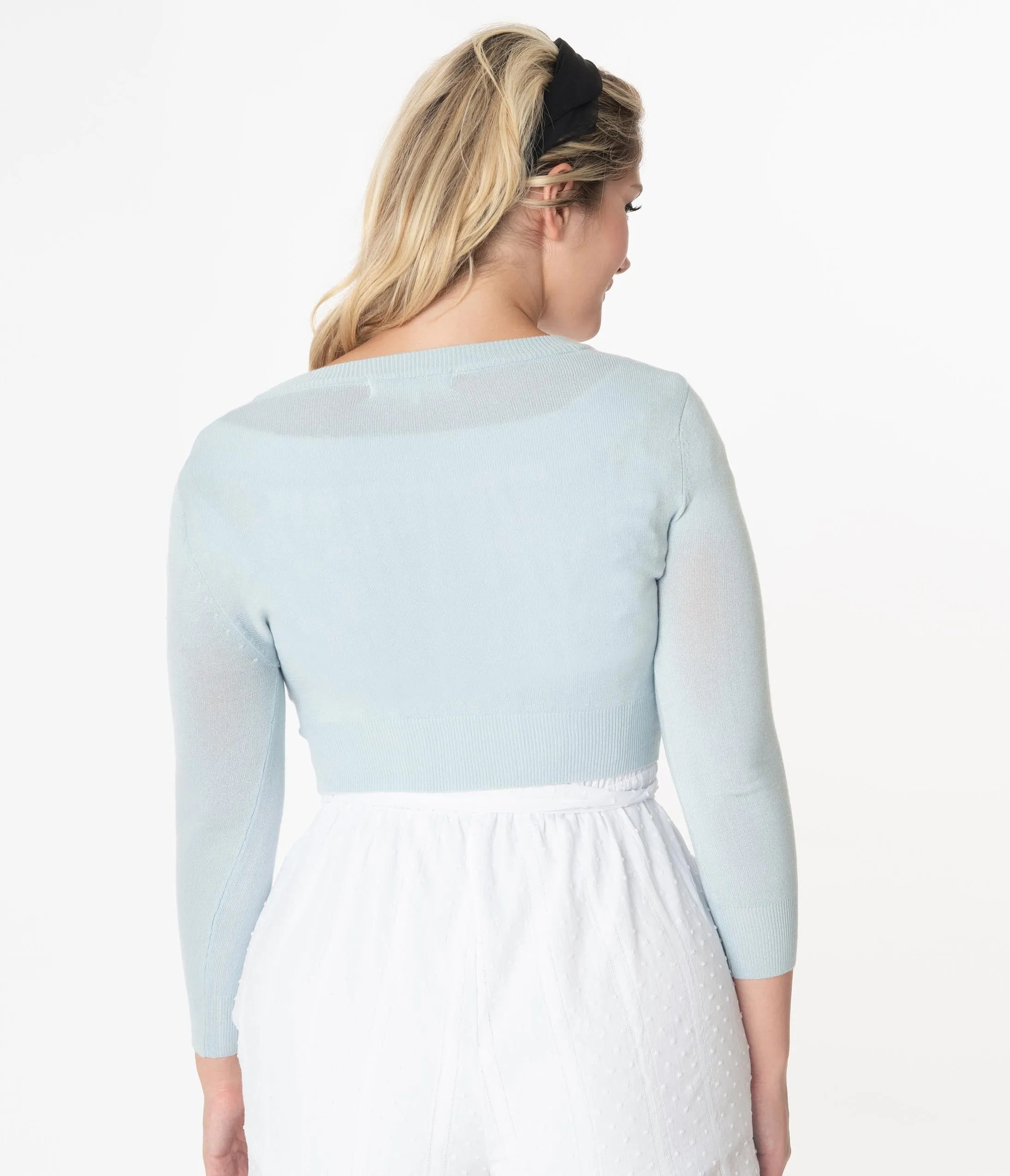 Light Blue Three-Quarter Sleeved Crop Cardigan