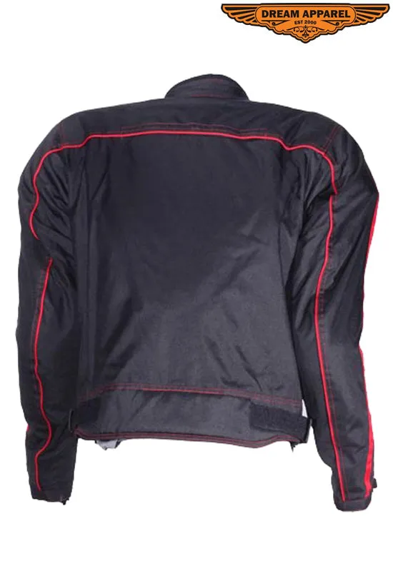 Men's Black Lightweight Textile Jacket W/ Red Stripes