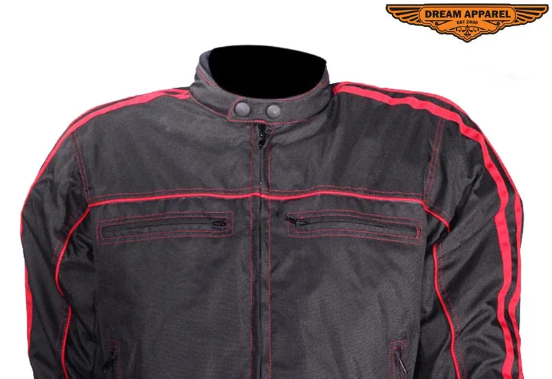 Men's Black Lightweight Textile Jacket W/ Red Stripes