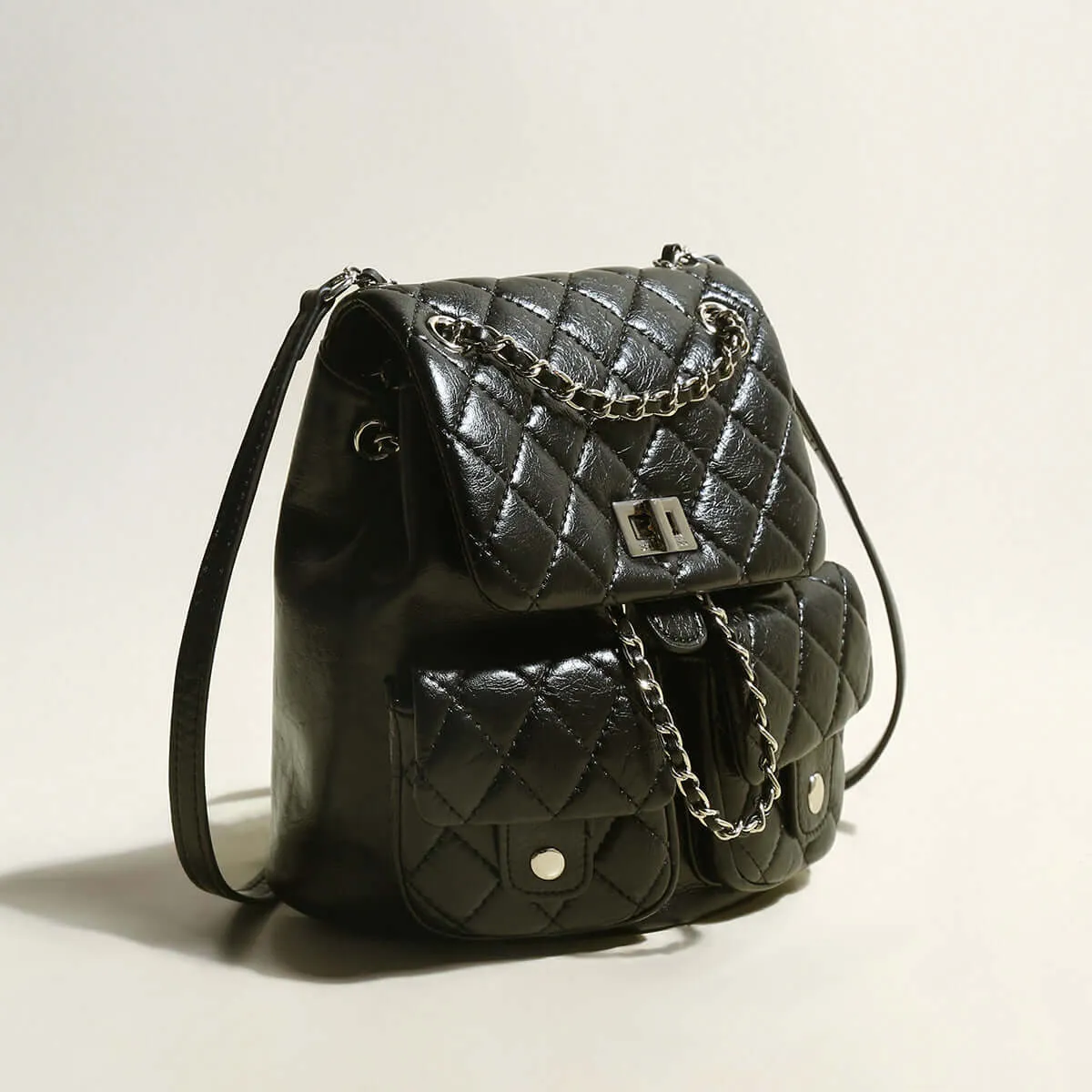 Multi-Pocket Chainstrap Quilted Backpack