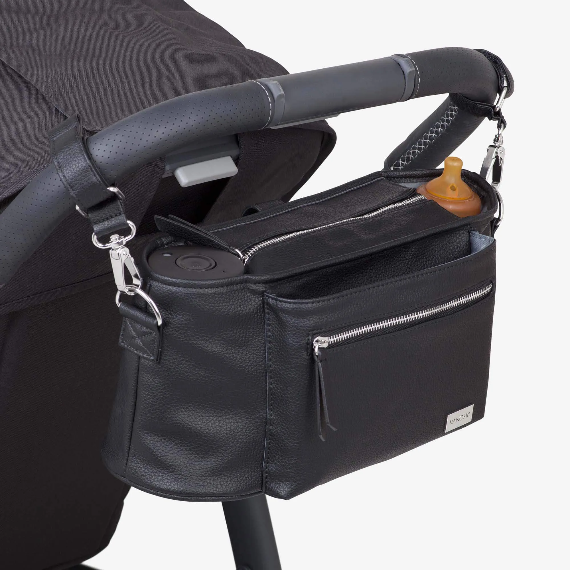 Original Pram Caddy & Dummy Keep Safe - Black Gift Set