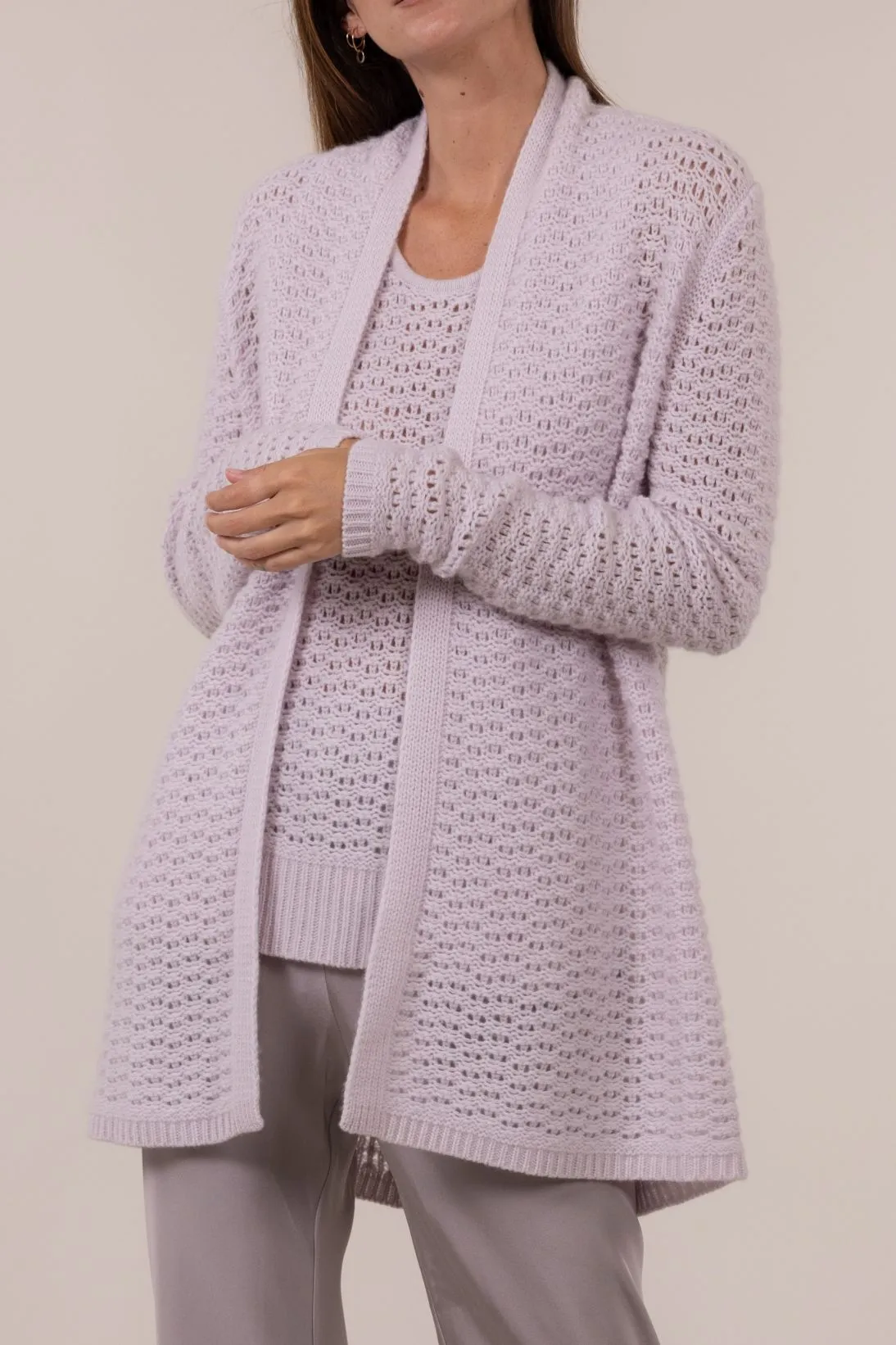 SUSTAINABLE CASHMERE OPEN WEAVE CARDIGAN